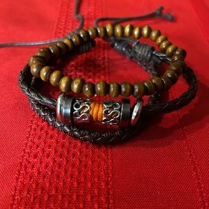 Girls Handmade Wood Bead and Braided Rustic Bracelets